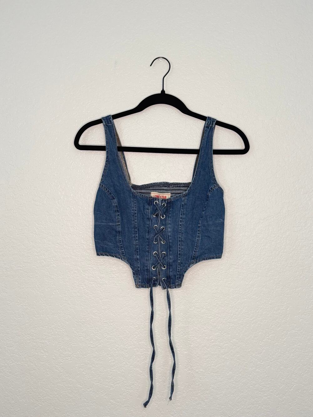 Lone Star Denim Lace‑Up Corset‑Style Crop Top – Size Small